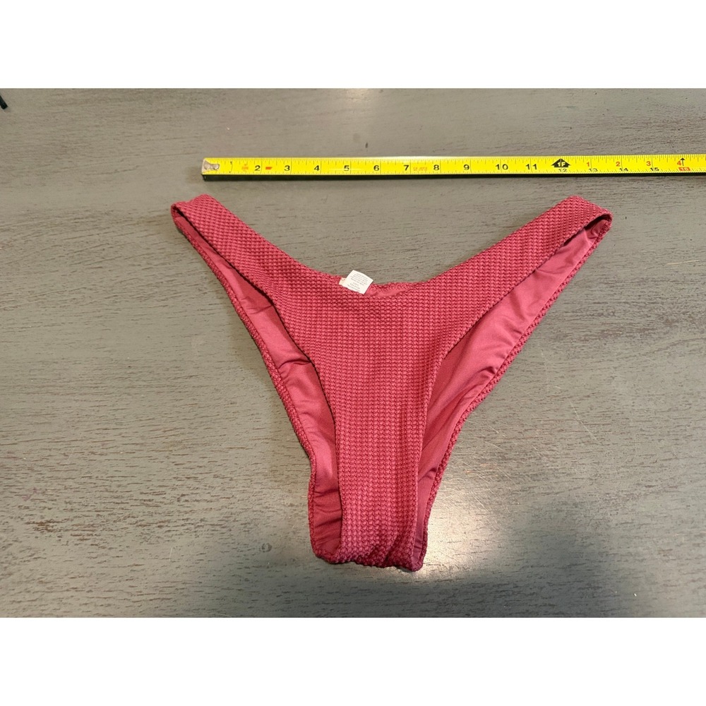 Aerie Cheekier Bikini Bottom Pink Waffle Knit Pique V-Front High Cut Small